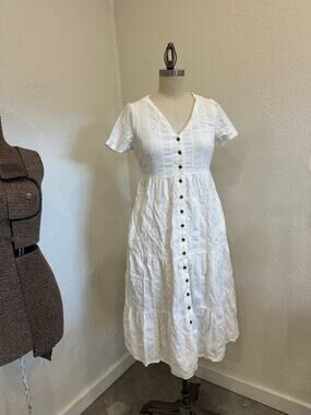 Sonoma Goods for Life Women’s XS Midi Dress White Cotton Blend Swiss Dot